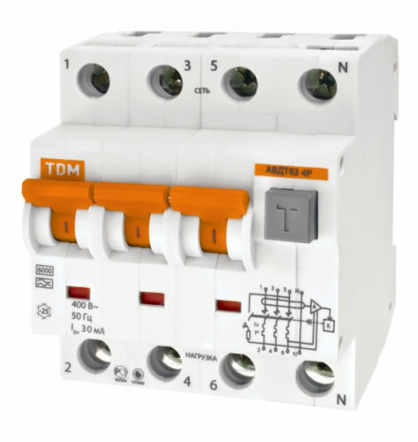Выключатель автоматический дифференциальный АВДТ 63 3п+N 32А C 100мА тип A | код. SQ0202-0023 | TDM 